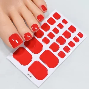 22tips Solid Bake Free Gel Toe Nail Strips Naked Color Stickers Pedicure Pink DIY Adhesive Nail Red Black Gel Manicure Poli O9R5