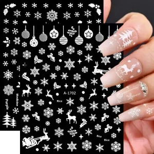 Winter Snowflake Christmas Nail Art Sticker White 3D Relief Adhesive Nail Art Decoration Sticker Nail Charm Manicure Decals